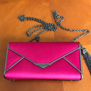 Bcbg, pink satin purse / hidden locking feature